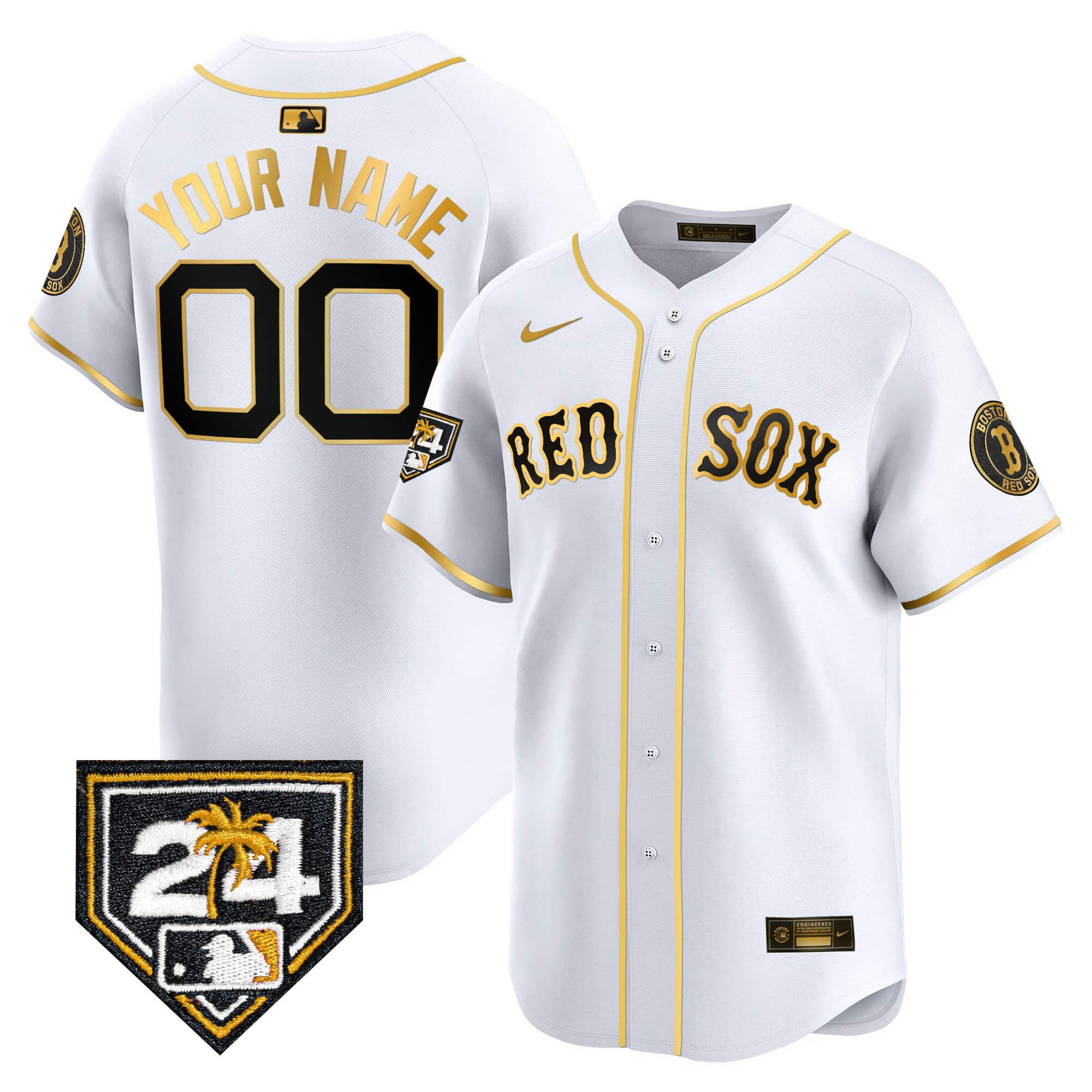Men Boston Red Sox White Nike 2024 Spring Training Patch Vapor Premier Limited Custom MLB Jersey->customized mlb jersey->Custom Jersey